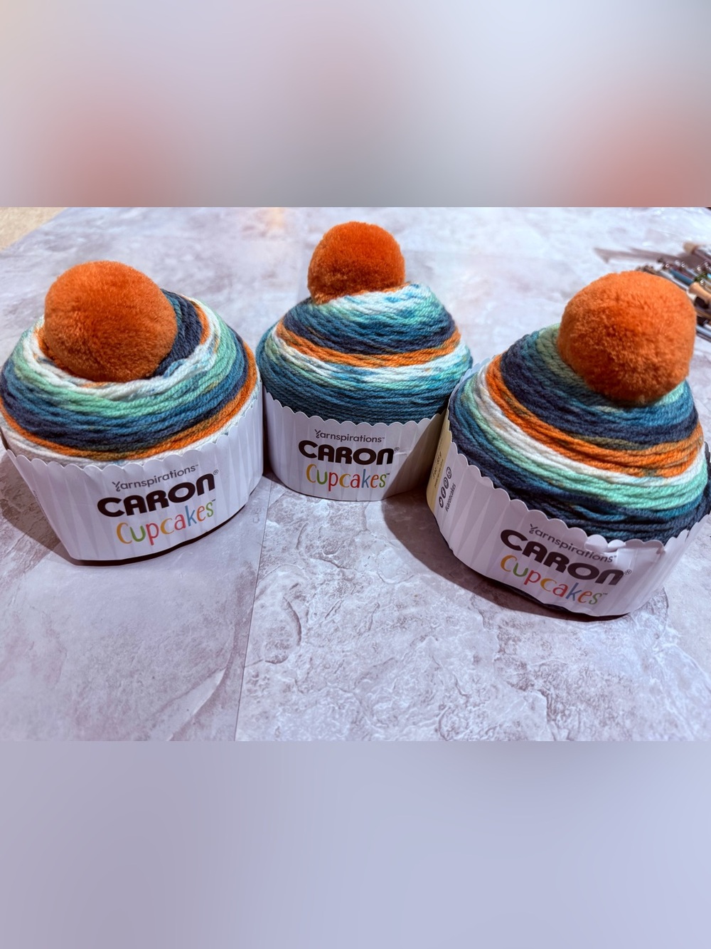 Lot of 3 Caron Cupcakes Self-Striping Yarn - Pumpkin Pie Color (Discontinued)